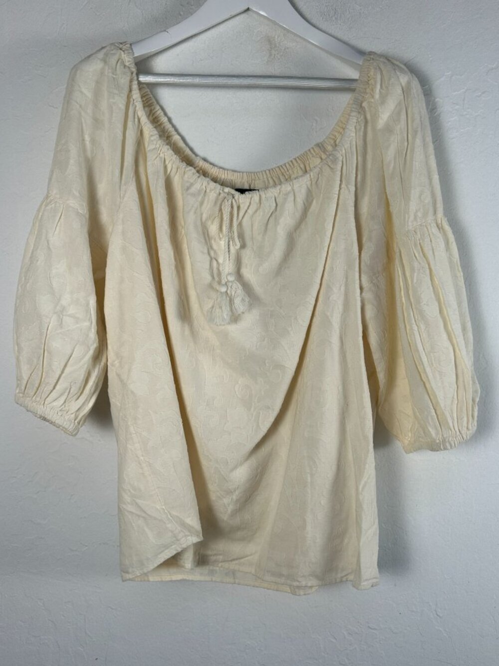 Lauren Ralph Lauren Women's Paisley Cotton Jacquard Peasant Blouse 2X Cream New